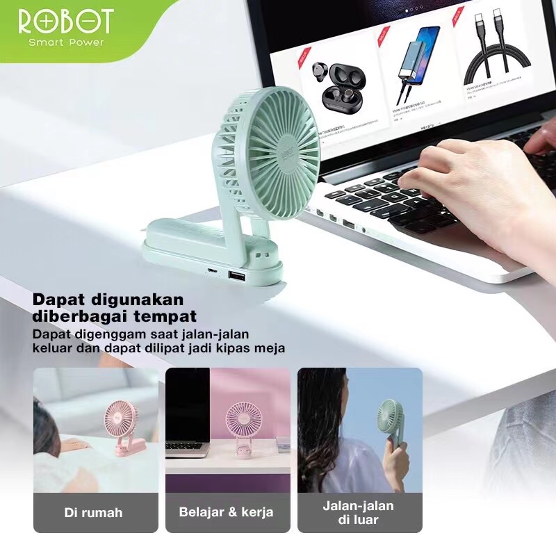 Foldable Mini Fan USB Portable ROBOT RT-BF11 2000 mah Kipas Saku 3 in 1