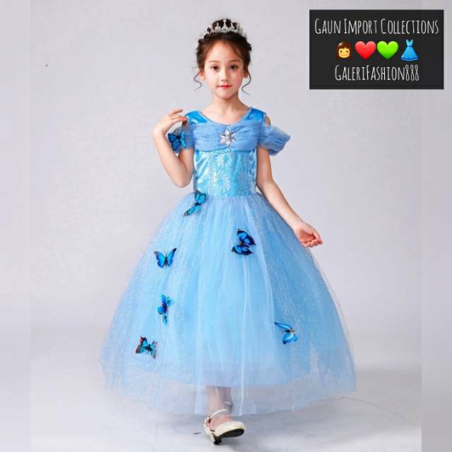 Gaun Pesta Princess Anak Import Premium Cinderella Frozen High Quality