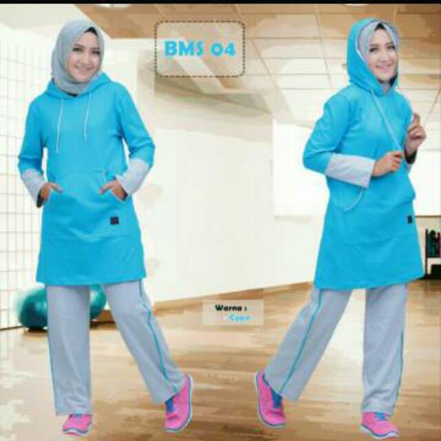 gratis ongkir Baju setelan olahraga muslim senam lari blus celana training qirani bms zenitha blouse