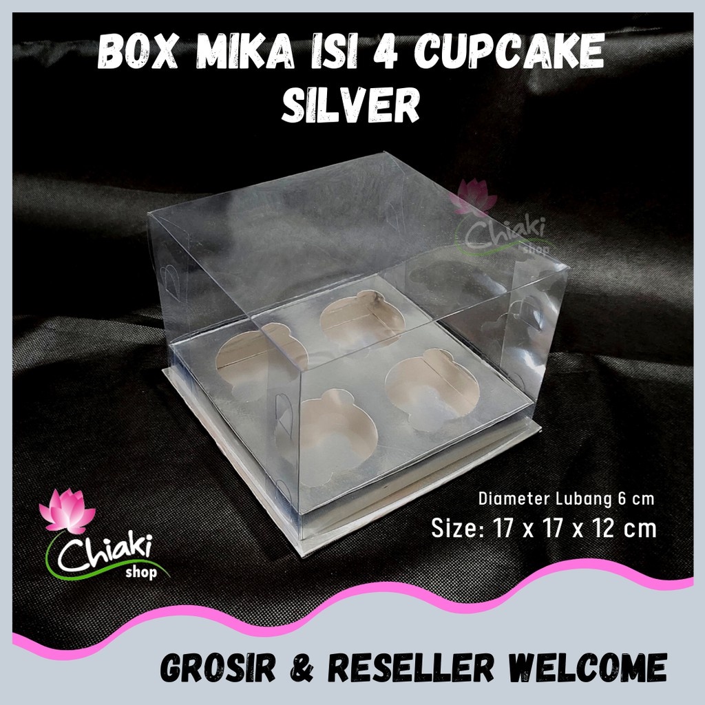 

Box Cupcake isi 4 SILVER 17x17x12 cm Kotak Mika Donat Dus Kue Kardus Emas Muffin Cake Pudding Karton
