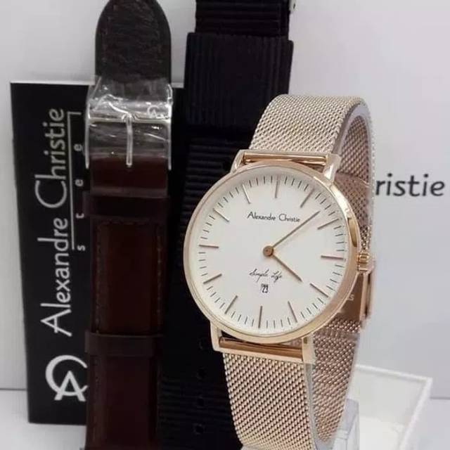 JAM TANGAN WANITA ALEXANDER CRISTIE AC 8566 CEWEK ROSEGOLD WHITE