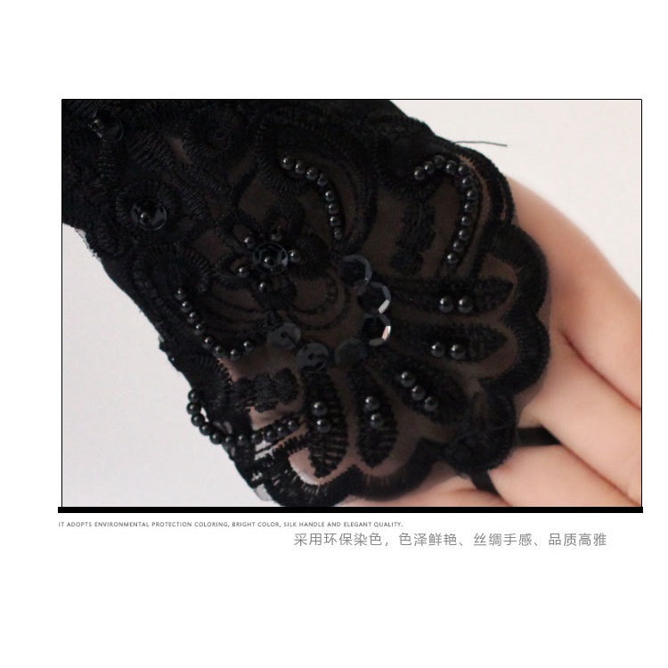 LTX-18 sarung tangan lengan panjang long wedding gloves nikah pernikahan peyet hitam putih glove