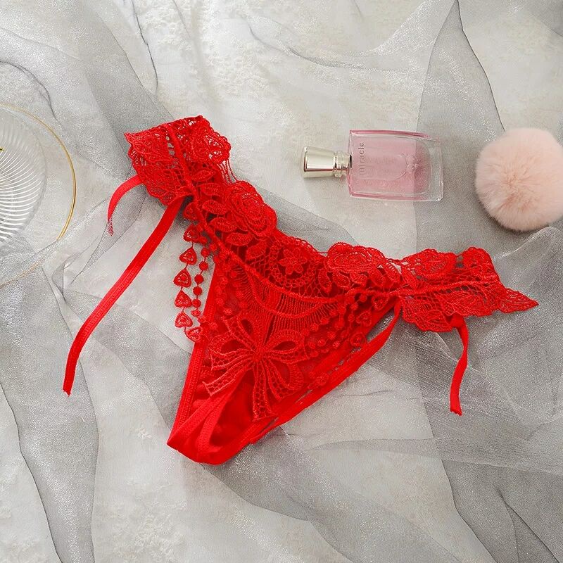 G String Seksi Bordir Lace Berongga Celana Dalam Bahan tipis Low Waist Tali Samping Thong 3C077