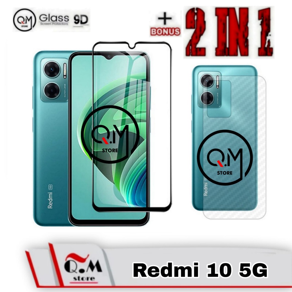 Paket 2in1 Tempered Glass Layar Redmi 10 5G 2022 Anti Gores  Screen Guard Free Garskin