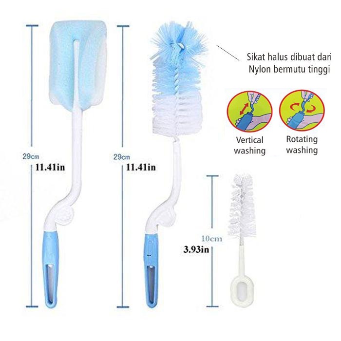 Sikat Botol Susu Moonship / Bottle &amp; Nipple Brush Sikat Dot Bayi 3 in 1-Vegasus Store(COD)