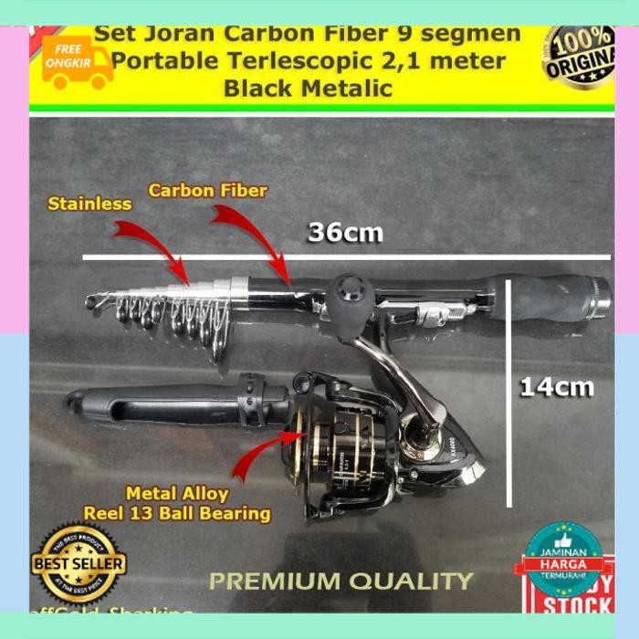 Gratis COD Set Joran Mini Carbon Fiber Pro Portable Telescopic Premium Metalic - 1,5 Meter Ready