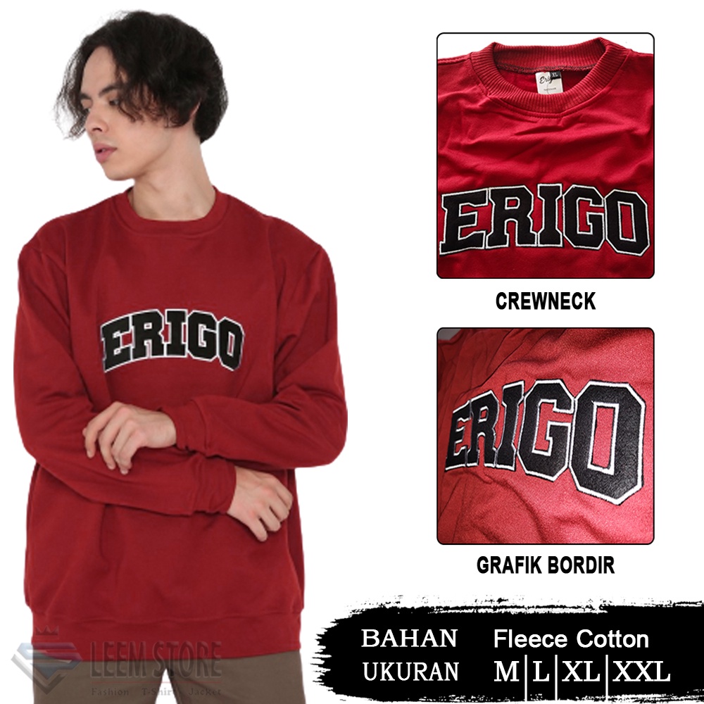 Jaket Sweater ERIGO Pria dan Wanita Maroon / Sweater ERIGO Crewneck Bordir / Sweater Hangat