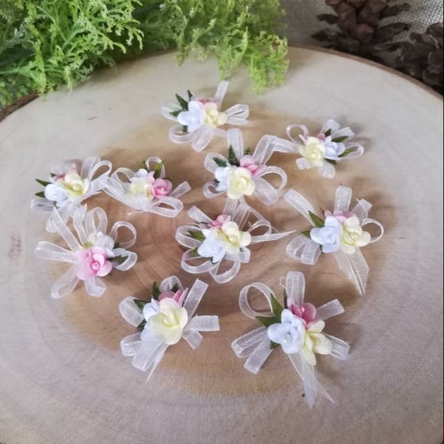 Bunga b9 pita organdi kecil 3cm warna putih bahan craft