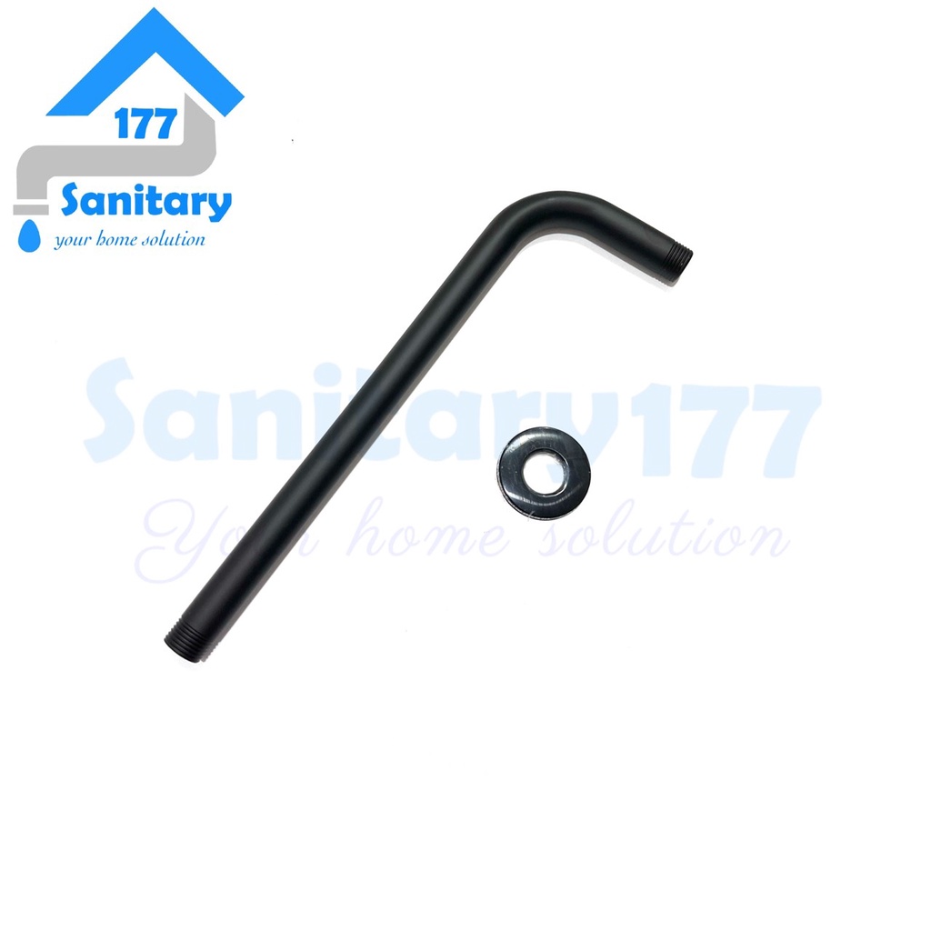 tiang wall Shower Tembok 20cm 30cm 40cm stainless HITAM-pipa pipe wall shower arm shower stainless 1/2 inch 20 30 40 cm stenlis black