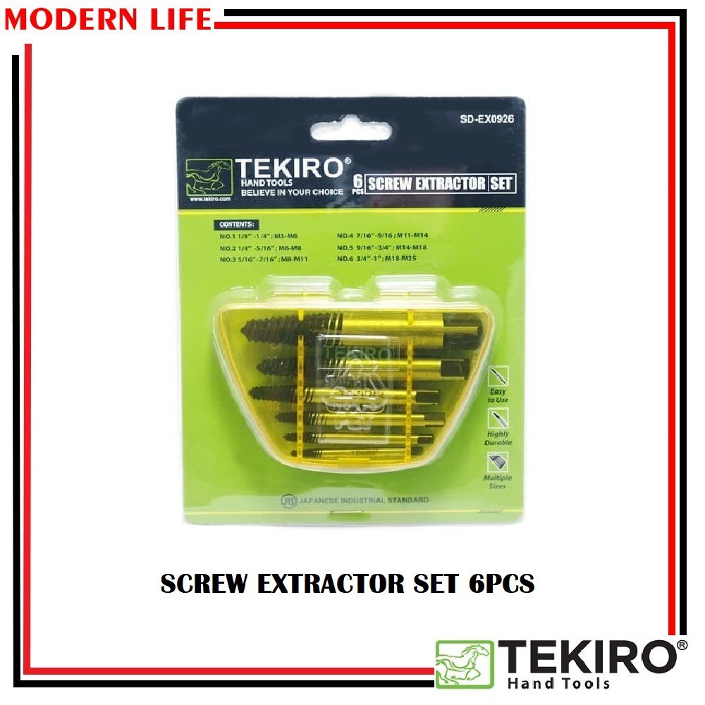 TEKIRO Screw Extractor 6 Pcs Pembuka Baut Set Tap Balik