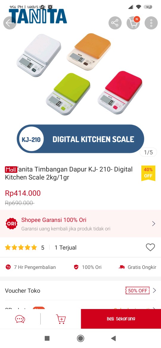 Tanita Timbangan Dapur Kj- 210- Digital Kitchen Scale 2kg/1gr
