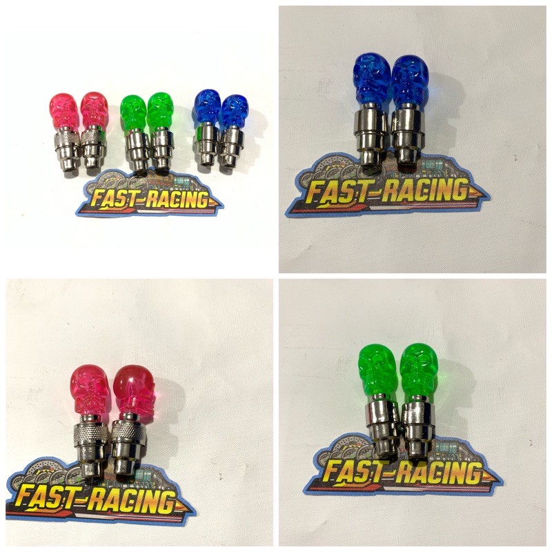 Tutup Pentil LED model Tengkorak menyala Lampu Roda Ban Mobil Sepeda Motor Variasi Motor Warna