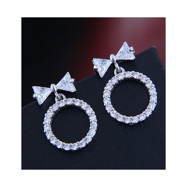 LRC Anting Tusuk Fashion Silver Zirconium Bow Earrings A59490