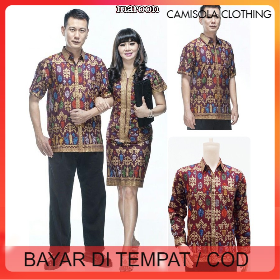 BATIK SARIMBIT COUPLE KELUARGA AYAH IBU ANAK SERAGAM COPLE ROK N BLUS SANTIKA PRODO PENDEK MAROON