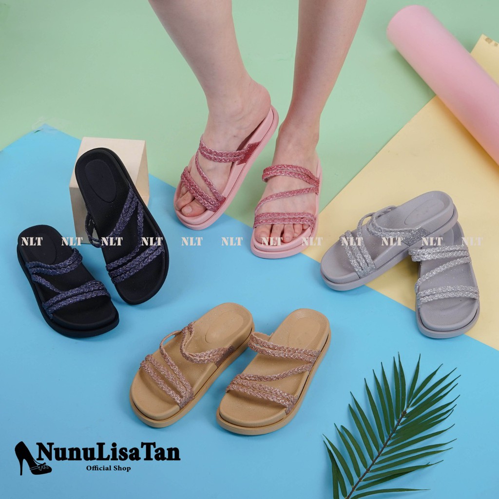 NunuLisaTan- bayar ditempat sandal JELLY terbaru wanita sandal KEPANG GLITTER