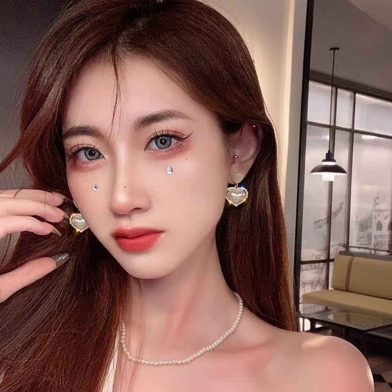 YEEZII Set Anting Hypoallergenic Hias Liontin Hati Kristal Mutiara Mermaid Warna Emas Untuk Wanita