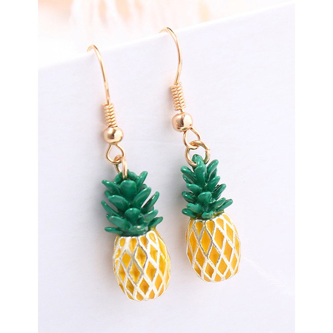 LRC Anting Gantung Fashion Yellow+green Pineapple Shape Decorated Earrings