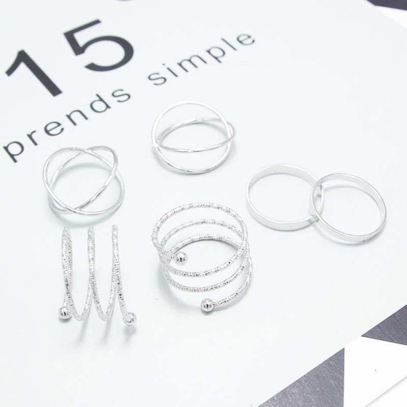 6Pcs / Set Cincin Aneka Bentuk Warna Antik Gaya Vintage Untuk Wanita