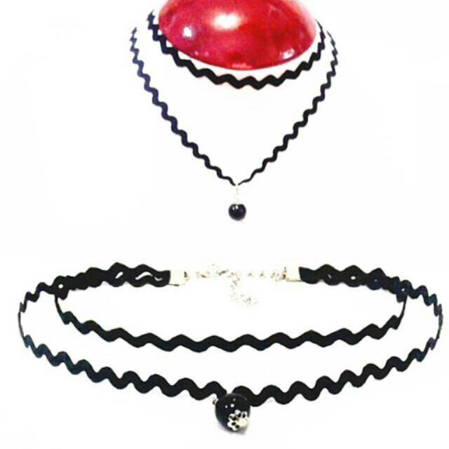 Black Double Black Pearl Zigzag Choker Necklace | Kalung Handmade Premium Collection