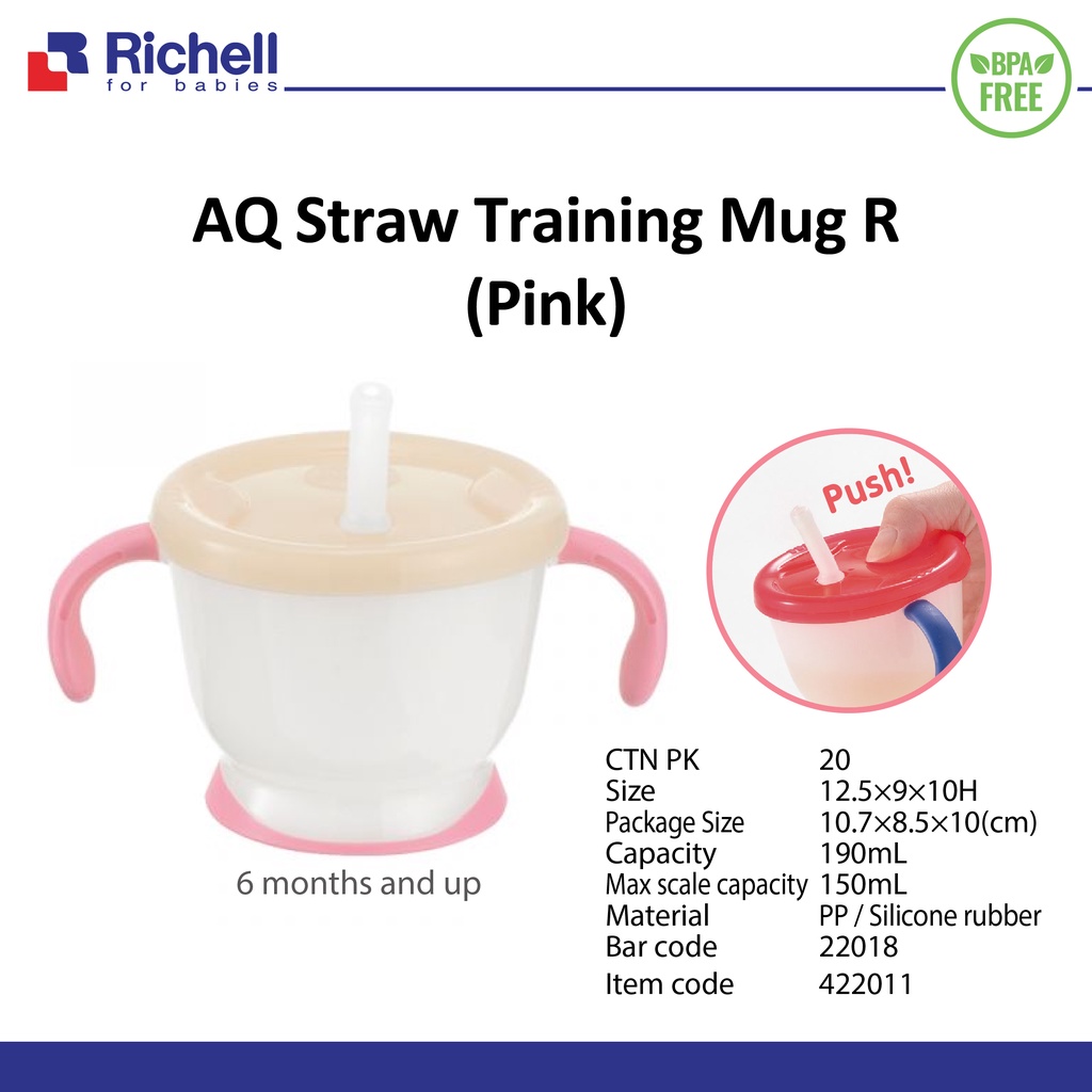 RICHELL Aqulea Cup De Mug 150ml Straw Training Cup Baby Mug Bayi Richell Baby Straw Cup Botol Minum Sedotan Bayi