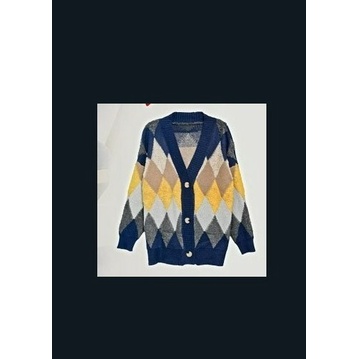 Dambi cardigan rajut wanita oversize premium korean style motif argyle
