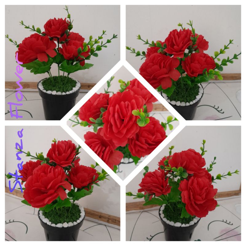 Bunga peony merah mekar artifisial