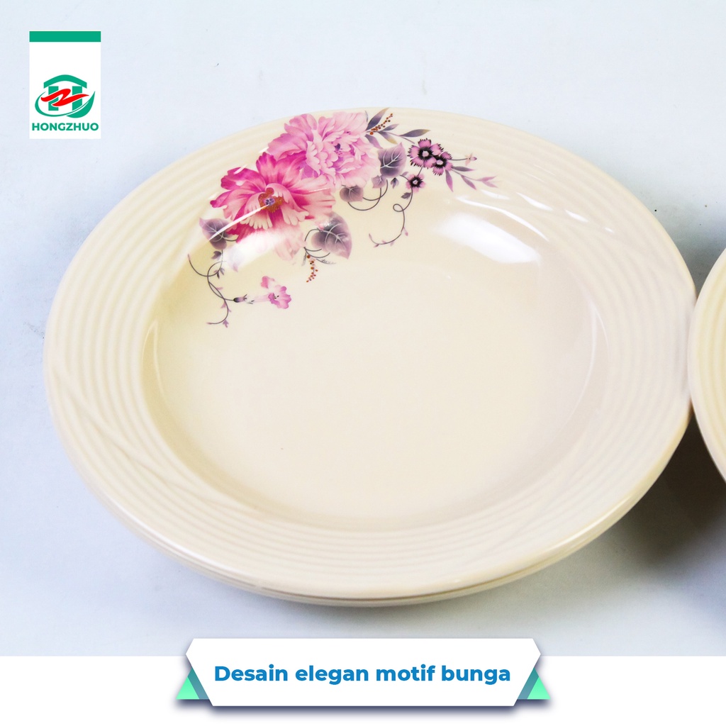 Hongzhuo Piring Melamine Bunga Rose Food Grade Piring Makan Elegant-2