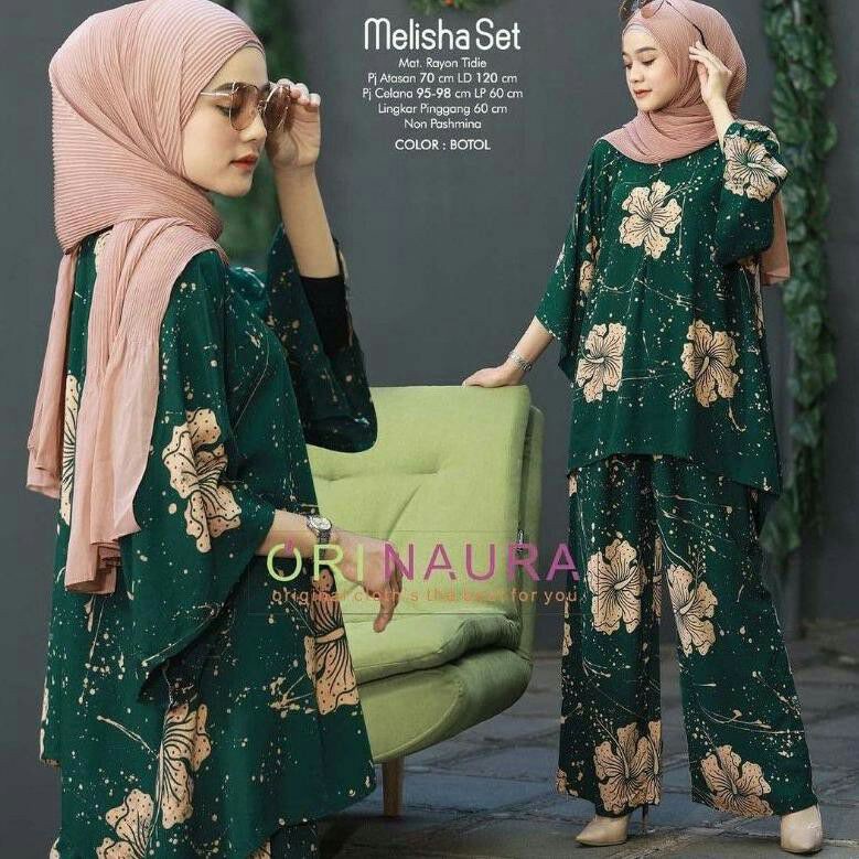 Melisha Set - One Set Jumbo Waka Waka Setelan Wanita Rayon Premium  Set Celana Panjang Batik Bigsize Kekinian