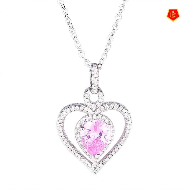 [Ready Stock]Yellow Diamond Love Heart Pendant Colored Gems Necklace Simple Fashion