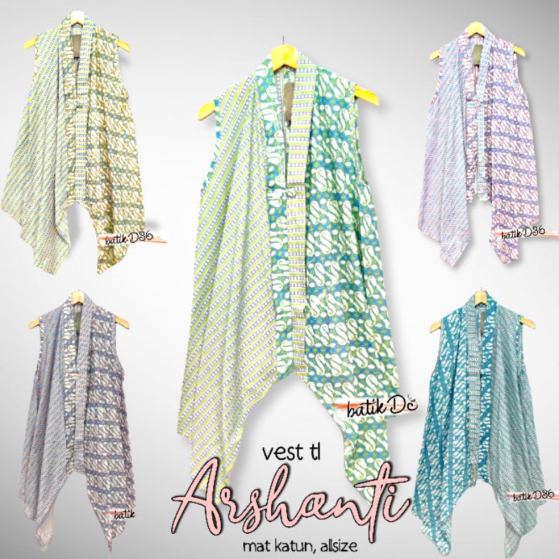 Vest jumbo tanpa lengan katun halus arshanti Baju luar motif batik tradisional etnik wanita cantik keren trendi kekinian elegan bagus big size jumbo terbaru pastel premium rompi longcardi cardi blazer