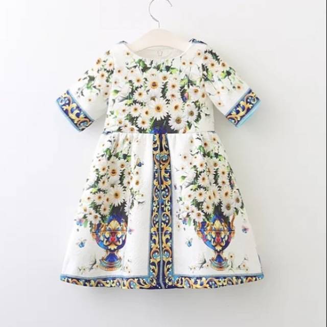 GA2650 WHITE DAISY ETNIC DRESS LEBARAN ANAK PUTIH BUNGA LENGAN CANTIK GAUN PESTA IMPORT KOREA LUCU