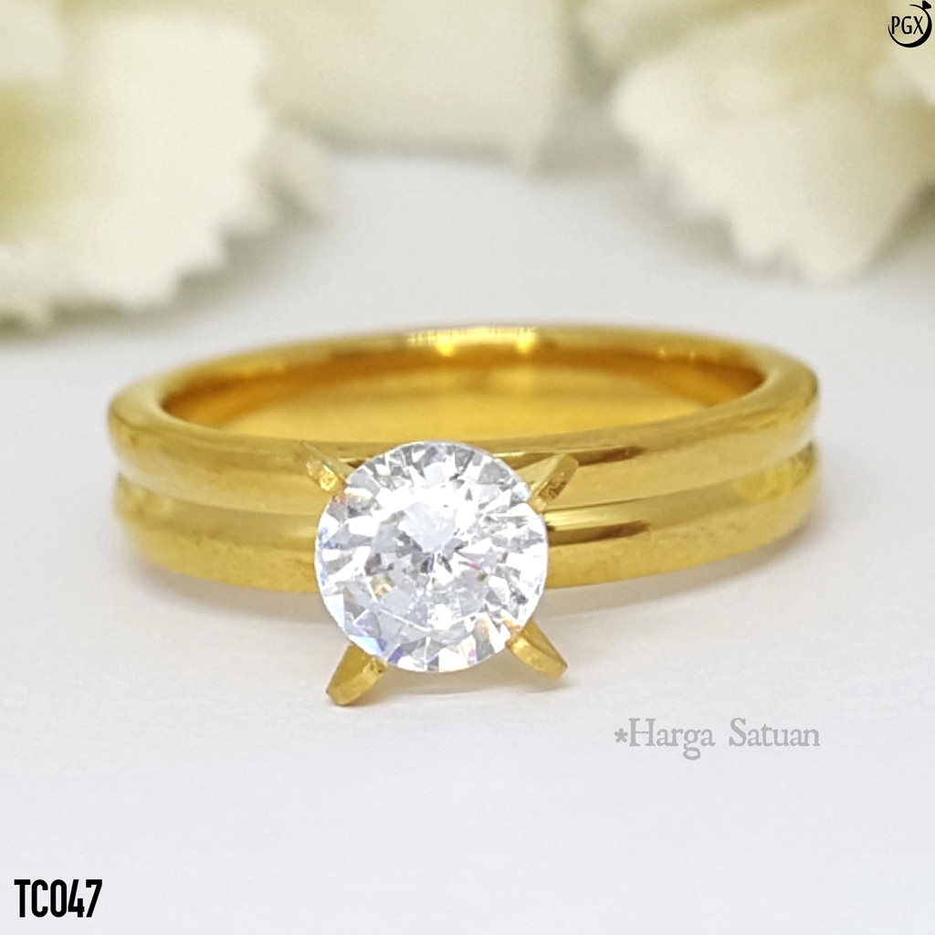 PGX Cincin Titanium Couple Emas Tunangan Aksesoris Fashion Perhiasan Anti Karat - TC047