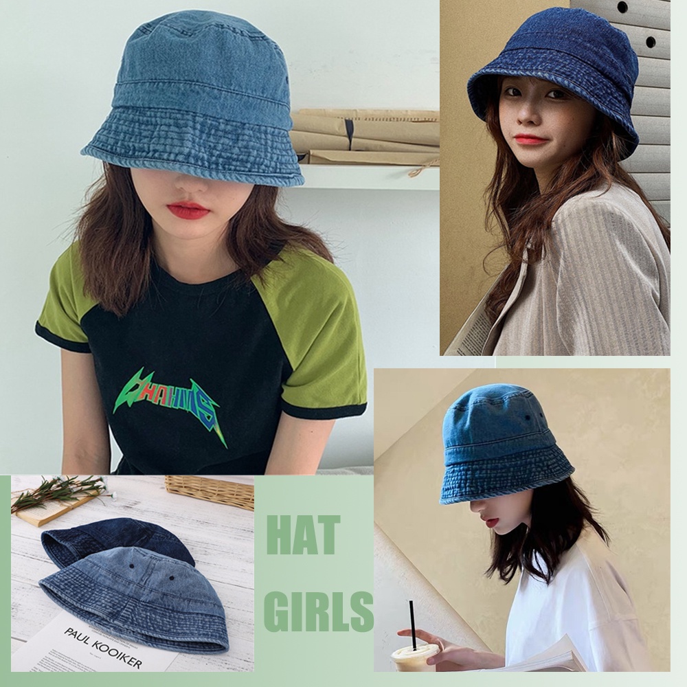 [COD Tangding] Topi Nelayan Koboi Vintage Wanita Gadis Topi Bucket Kasual Serbaguna Aksesoris