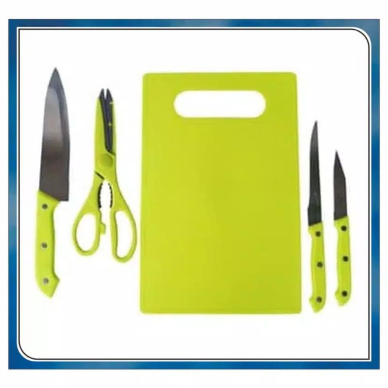 Pisau Set + Talenan 5in1 / Pisau Talenan Gunting Dapur / Cutting Board