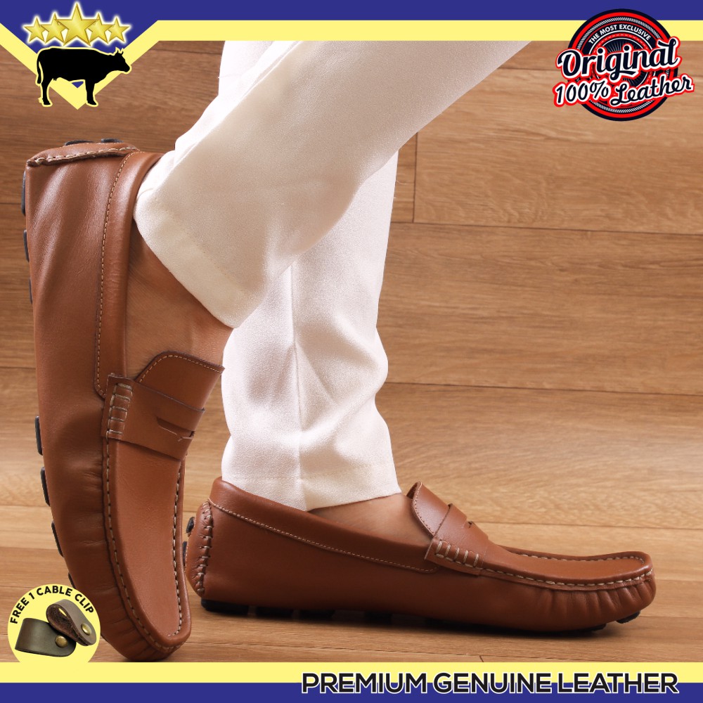 NAVARA SIKILE SHOES SEPATU PANTOFEL KANTOR KULIT SAPI ASLI MOCASIN - BLACK, 39