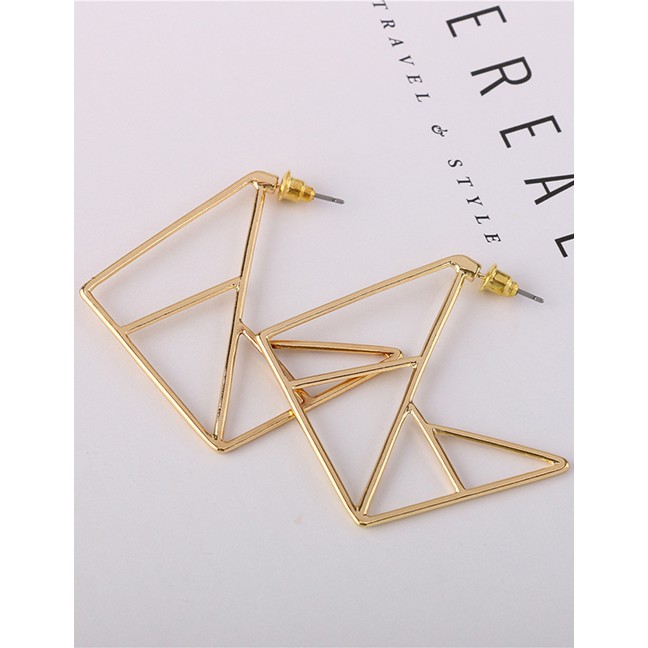 LRC Anting Tusuk Fashion Gold Geometric Square Metal Strip Hollow Earrings F69856