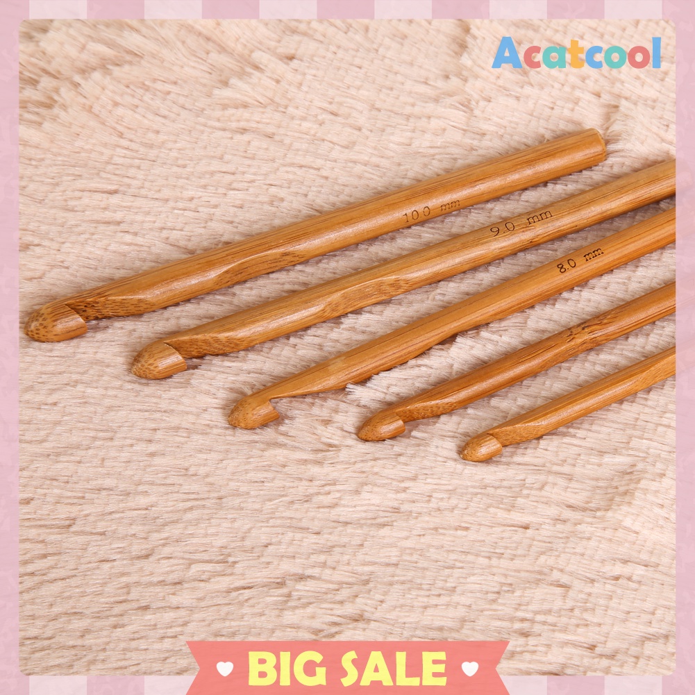 12-Size Bamboo Handle Crochet Hook Knit Weave Yarn Craft Knitting Needle