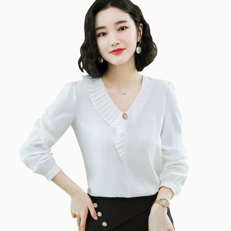 Blouse Lengan panjang Wanita Gaya Korea variasi leher Model Terbaru - XSHOP Verlin