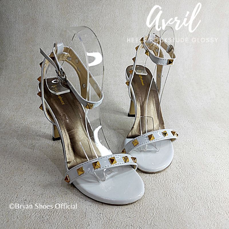 Bryan Avril Heels Tali Pesta 5cm 9cm RockStude Hak Runcing Bigsize Oversize Jumbo 36-40 41 42 43-White 5cm