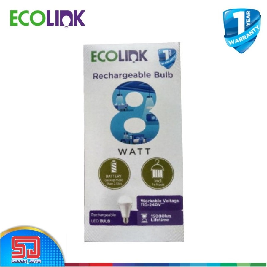 ECOLINK Lampu Emergency 8W LED Rechargeable 8Watt Bulb Bohlam Darurat 8 Watt - 6500K Cool White Putih