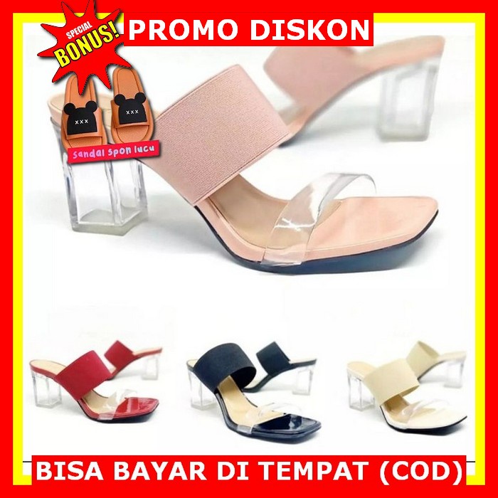 Promo Termurah Sandal Heel Hak Kaca 5Cm /Sendal Andin /Sandal Kek JV984 Hak Tahu Kaca Mindea Tali Ka