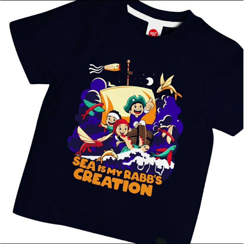 Kaos Anak Afrakids AF283 &quot;Sea Is My Rabb's Creation&quot; Lengan Pendek Warna Navy