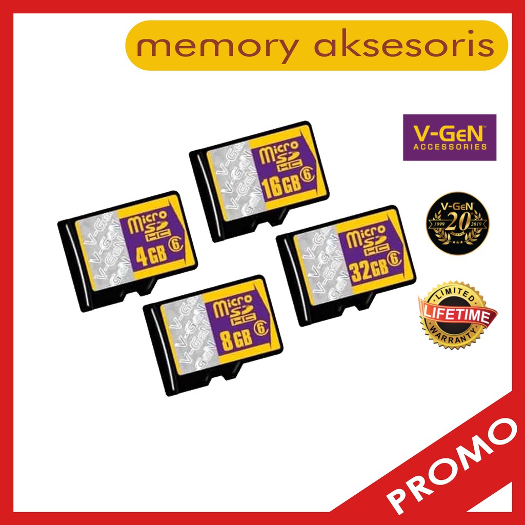 Micro SD 4GB, 8GB, 16GB, 32GB V-GeN Class 6 Memory Card Vgen