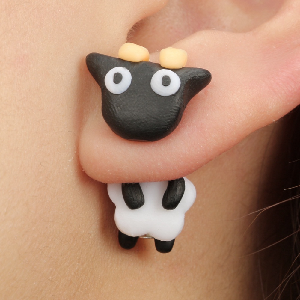 Hu Hu Hu Hu Hu Alat Bantu Pasang Kacamata♡ Anting Tusuk Gantung Bahan Polymer Clay Desain Dombakelinci Kartun Untuk Wanita