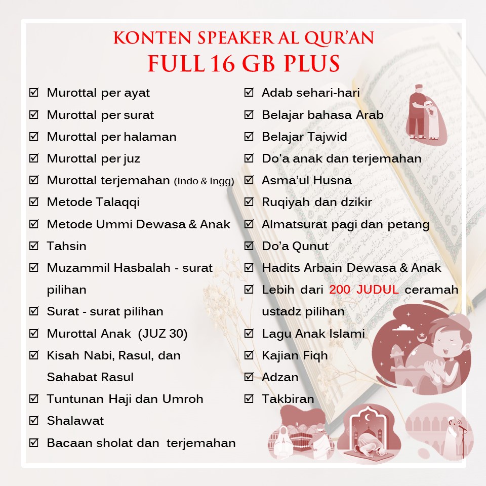 Speaker Al Quran Lampu LED 30 JUZ 16 GB Murotal Alquran + Buku Panduan