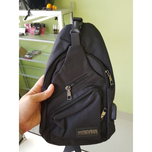 Tas dada Tas Usb Tas Sling Usb Charger Tas Slempang Kanvas Pria