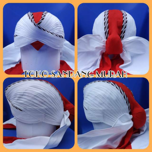 Blangkon Jogja lipat Samurai Merah Putih Sliwir /Adat Jawa /Pakaian /Busana Jawa Tradisional