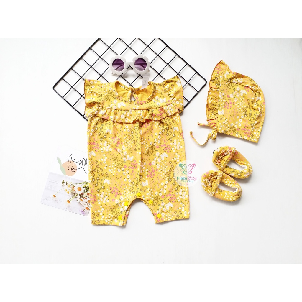 Plazababyku MX ROMPER PIPER setelan bayi motif bunga yang lucu free bonnet+sepatu