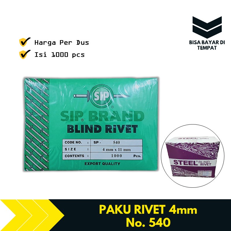 Paku Rivet 4 mm x 11 mm No. 540 Per Dus 1000 Pcs TBA1008