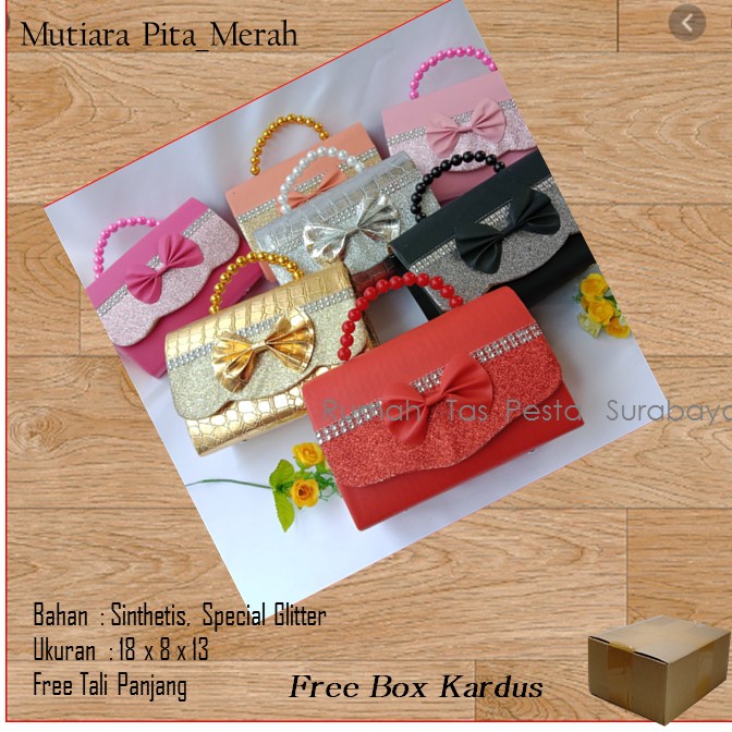 Tas Kondangan,Tas Gliter,Tas Cantik,MTiara Pita_Merah